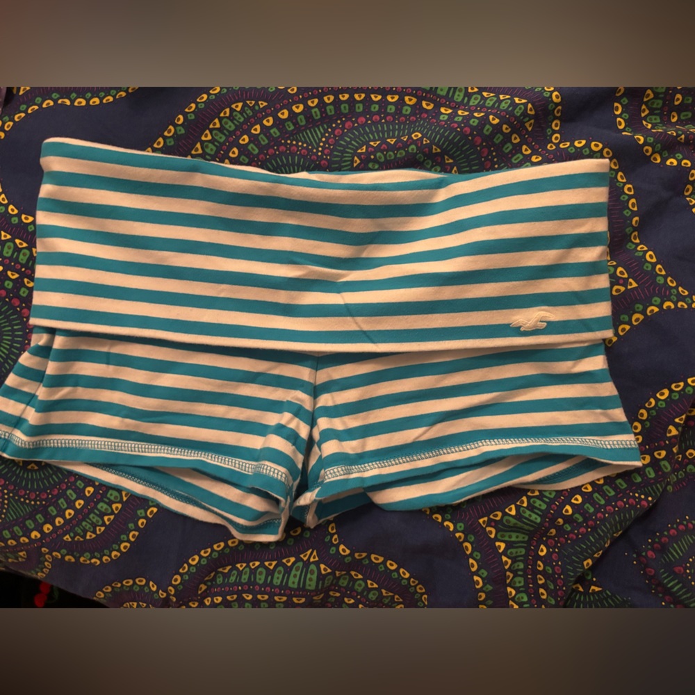 Hollister Teal and White Striped Leggings